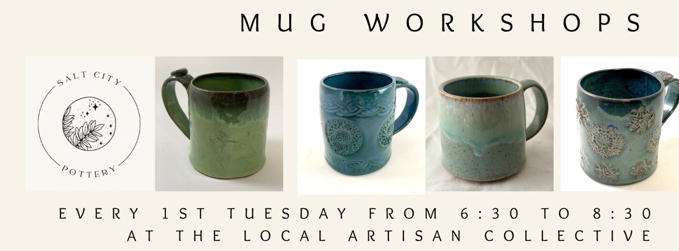 Hands shaping a mug on the wheel