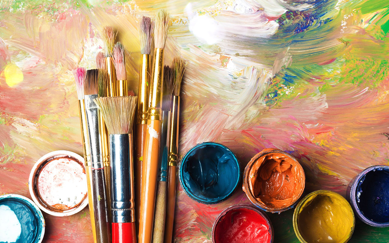 Paints and brushes at Creation Station